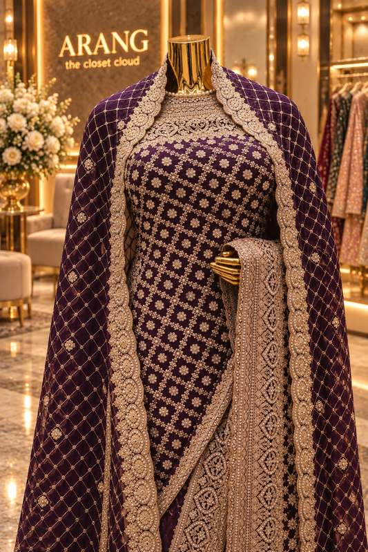 "The Luxury Deep Plum" Premium Designer Saree with Veil