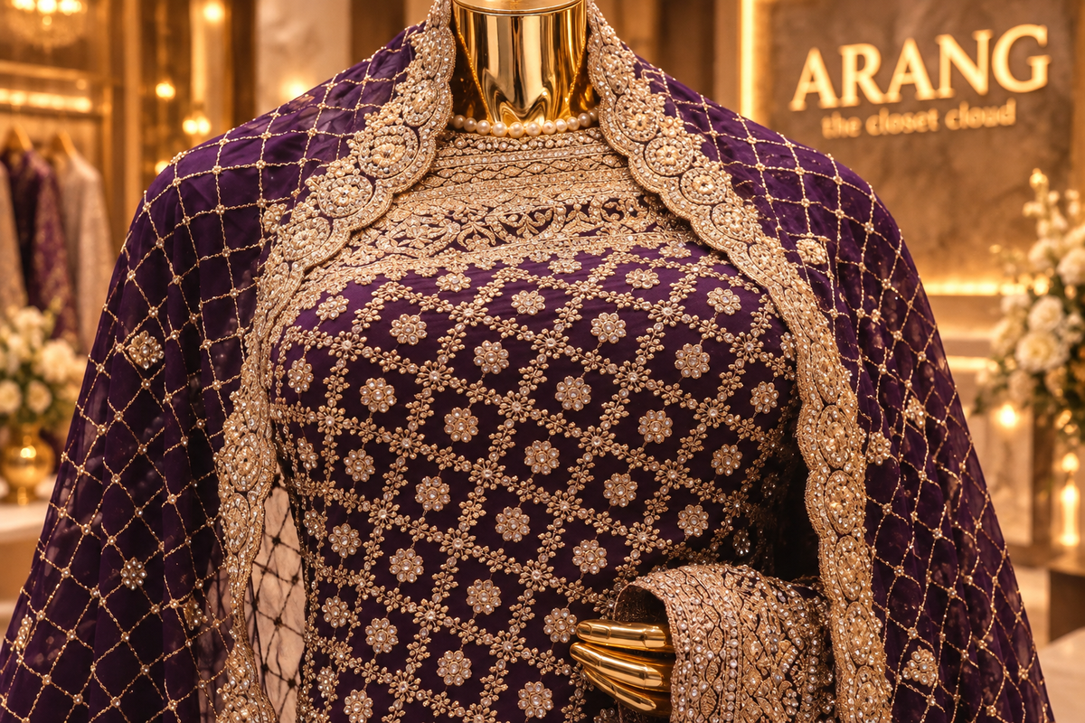 "The Luxury Deep Plum" Premium Designer Saree with Veil