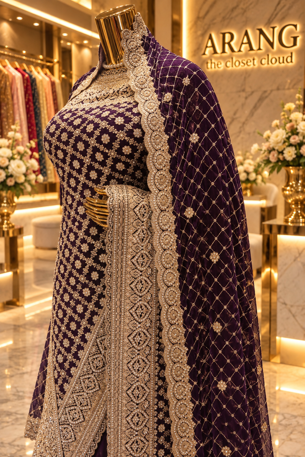 "The Luxury Deep Plum" Premium Designer Saree with Veil