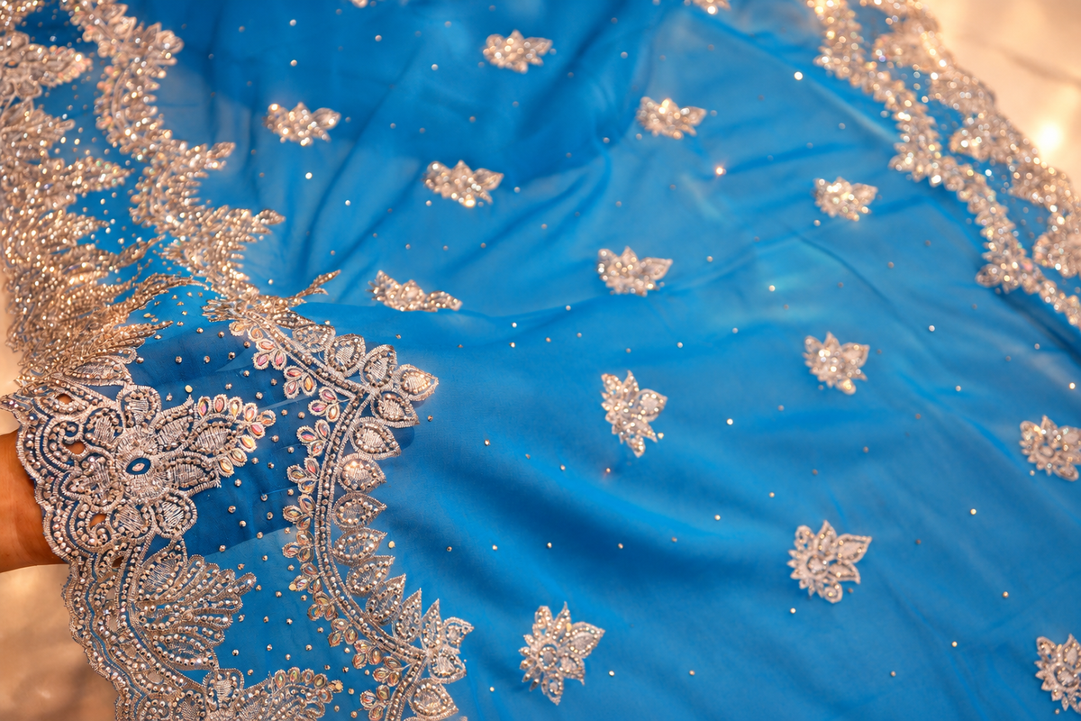 "The Vibrant Turquoise" Premium Designer Saree