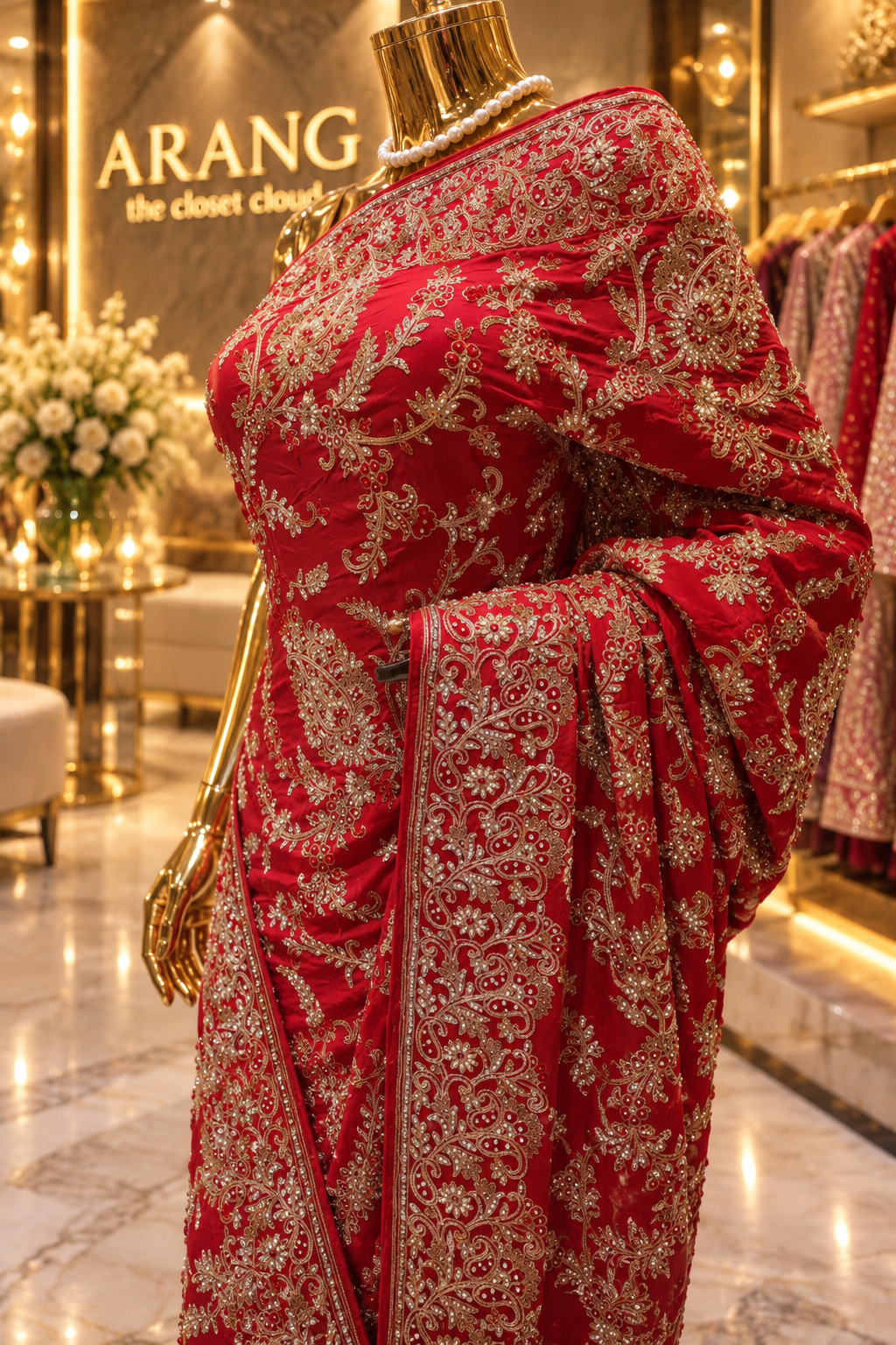 "The Sparkling Red" Premium Wedding Wear Saree
