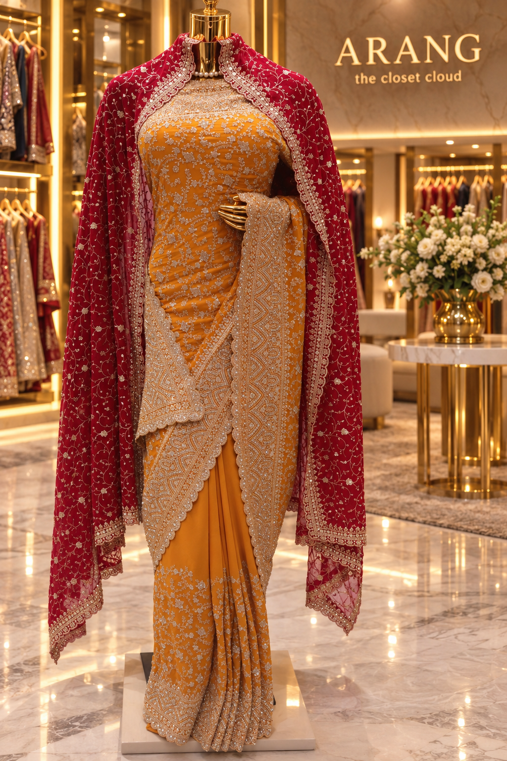 "The Brilliant Yellow" Premium Designer Saree with Veil
