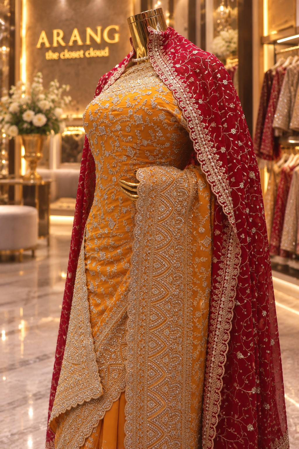 "The Brilliant Yellow" Premium Designer Saree with Veil