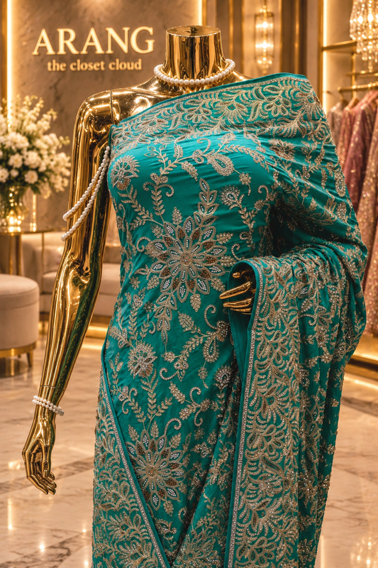 "The Peacock Green" Luxurious wedding Wear Saree