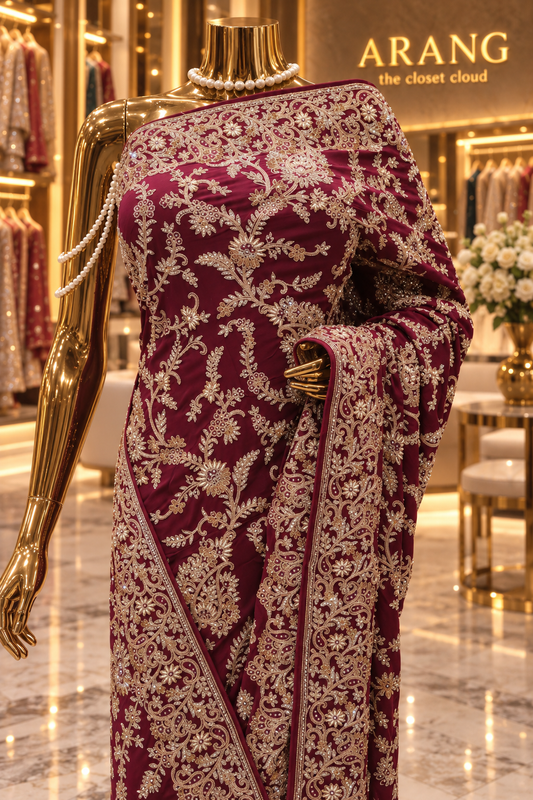 "The Royal Wine" Premium Wedding Wear Saree