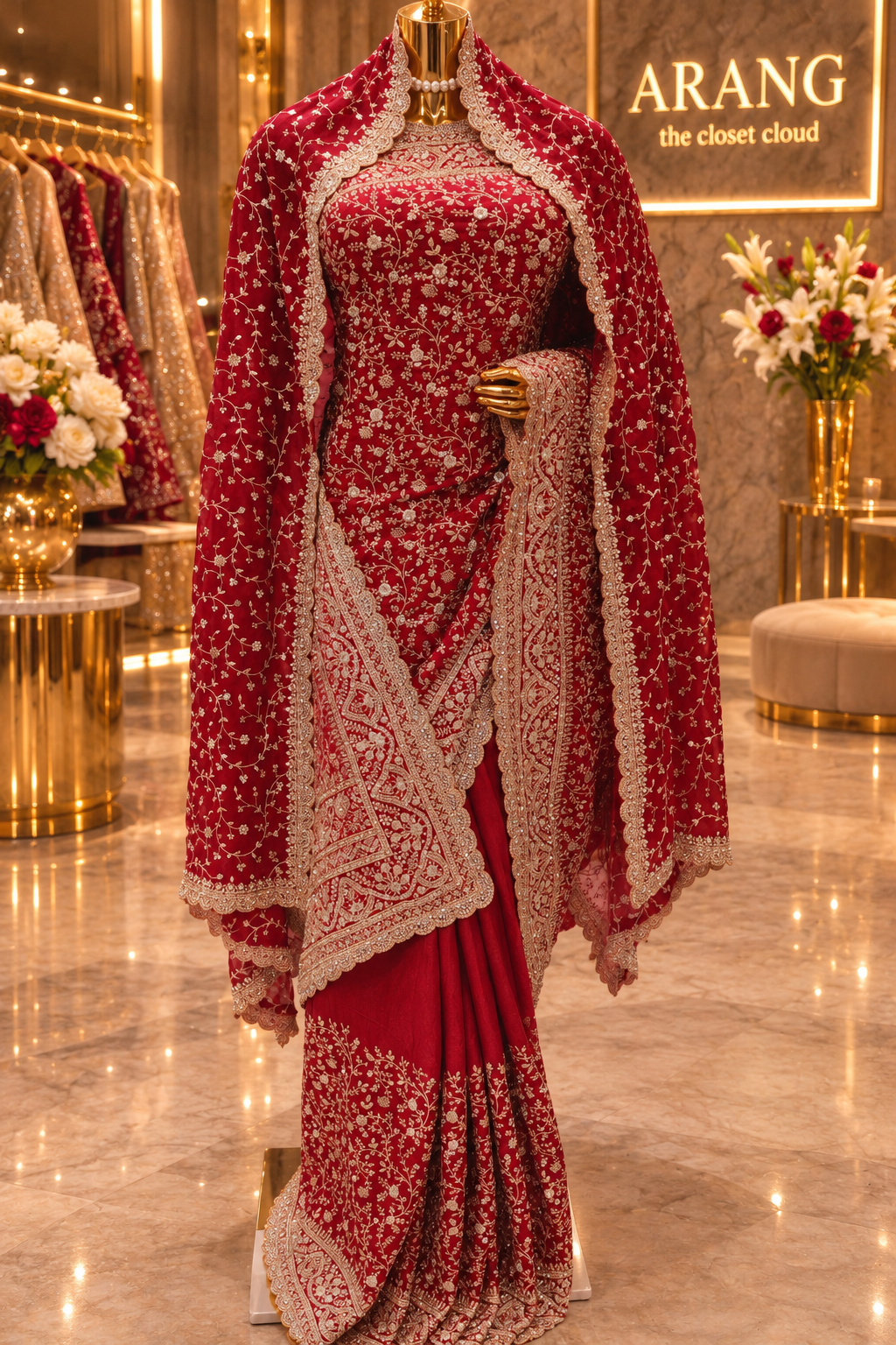 "The Luxury Pink Topaz" Premium Designer Saree With Veil