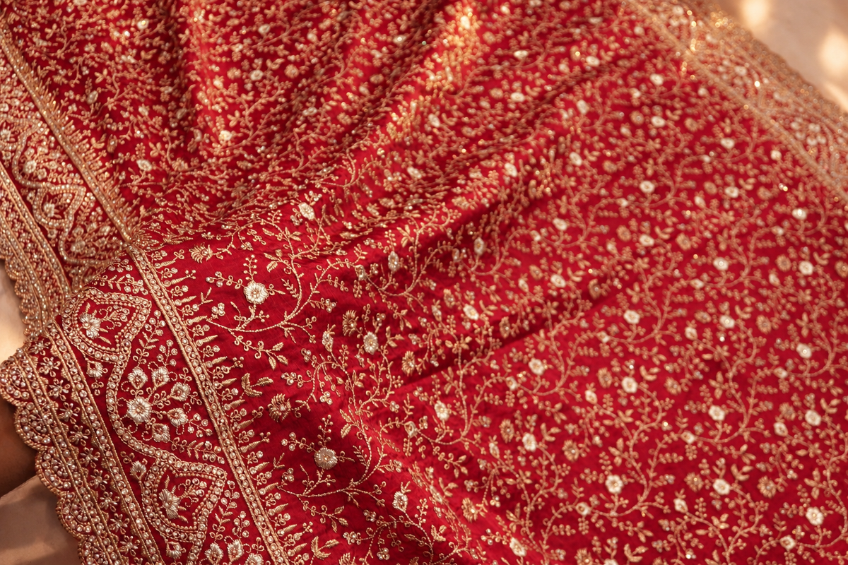 "The Luxury Pink Topaz" Premium Designer Saree With Veil