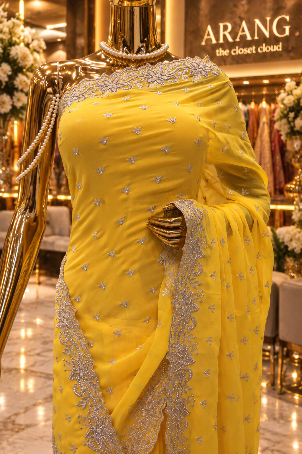 "The Exquisite Haldi Yellow" Premium Designer Partywear Saree