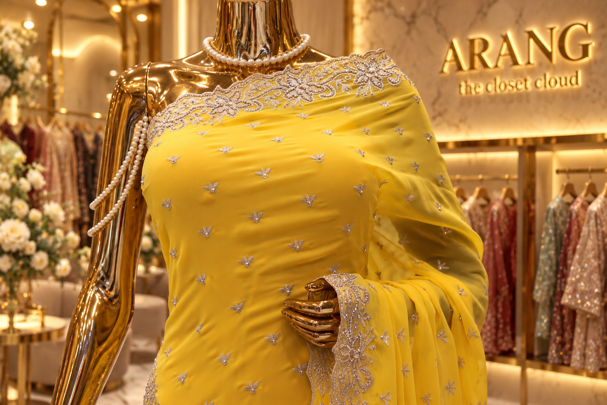 "The Exquisite Haldi Yellow" Premium Designer Partywear Saree