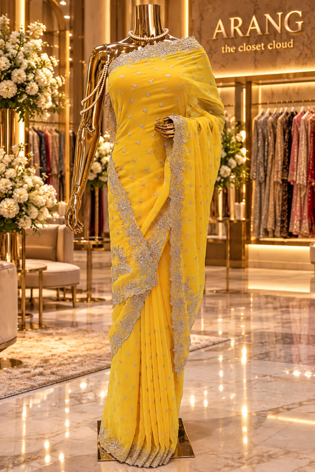 "The Exquisite Haldi Yellow" Premium Designer Partywear Saree