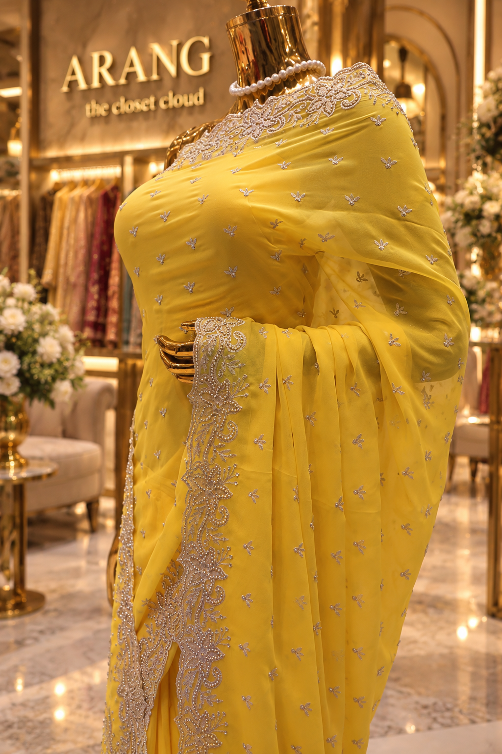 "The Exquisite Haldi Yellow" Premium Designer Partywear Saree