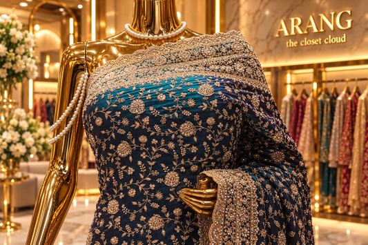 "The Deep Peacock Teal Blue" Premium Designer Saree