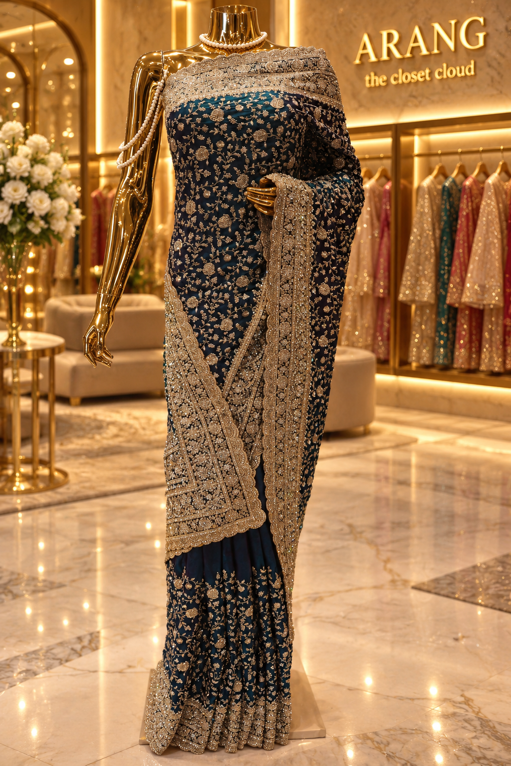 "The Deep Peacock Teal Blue" Premium Designer Saree