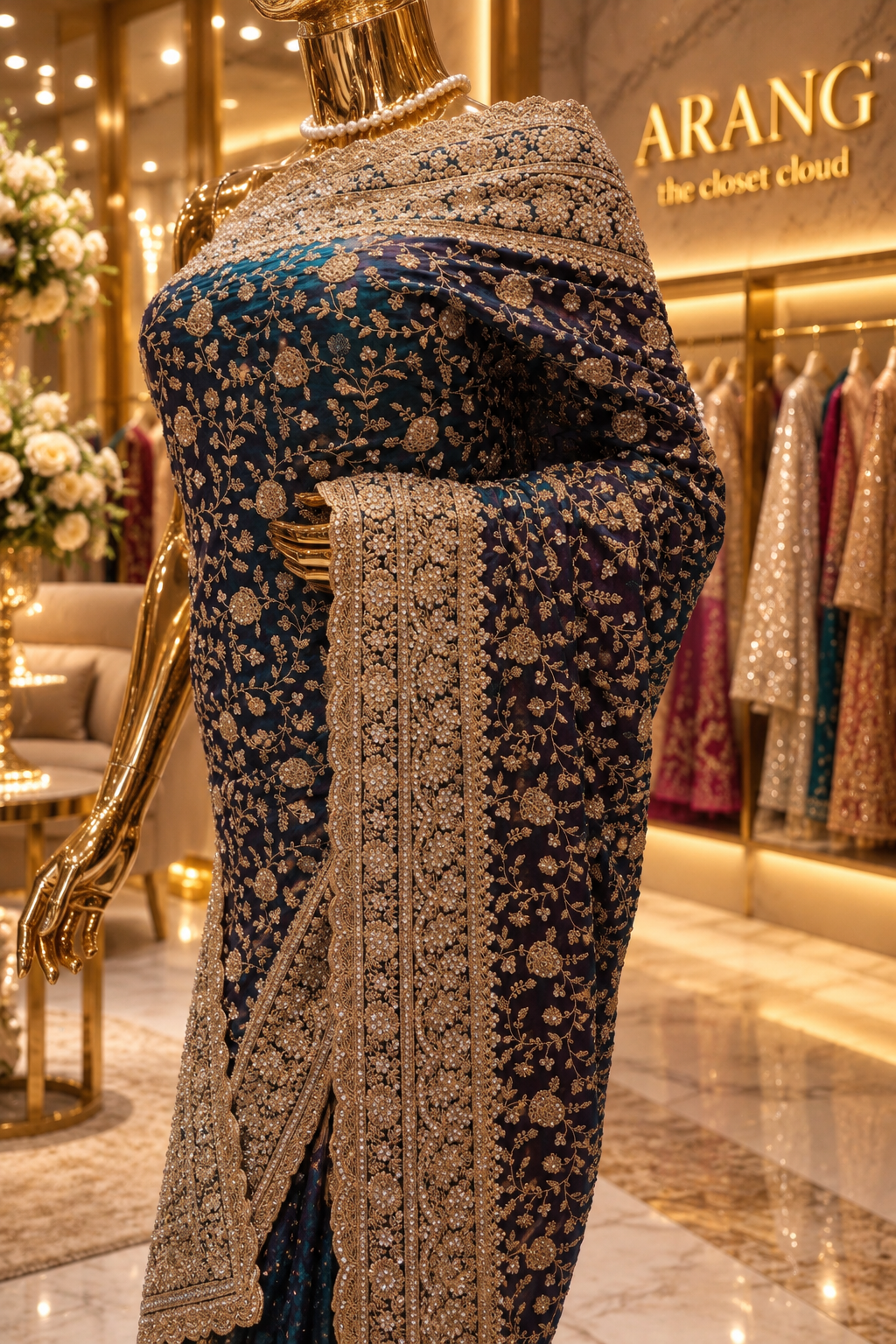 "The Deep Peacock Teal Blue" Premium Designer Saree