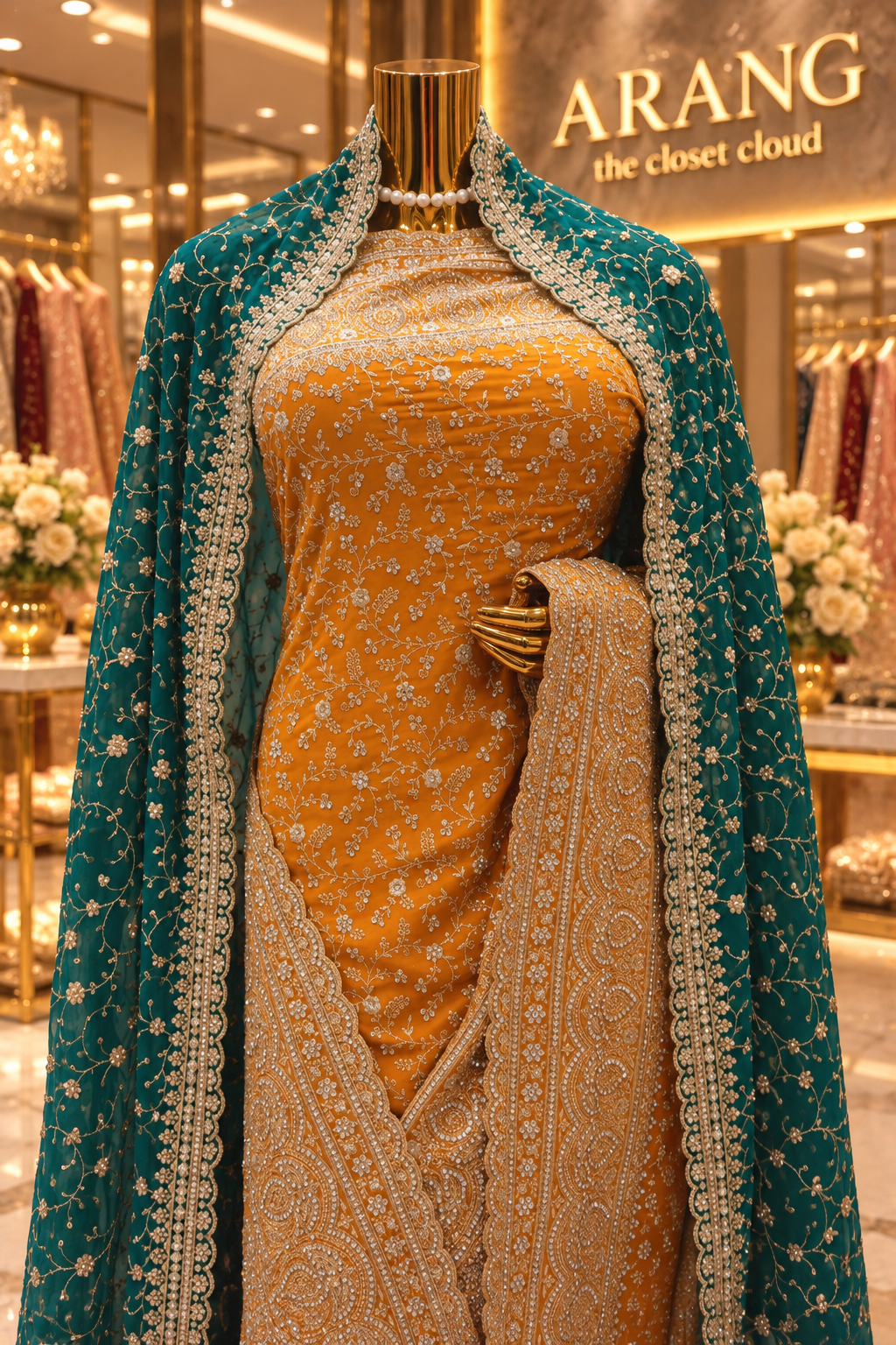 "The Brilliant Yellow" Premium Designer Saree with Veil