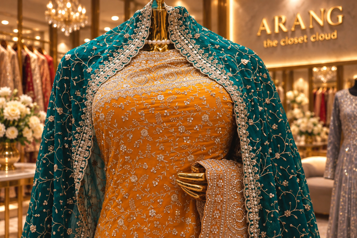 "The Brilliant Yellow" Premium Designer Saree with Veil