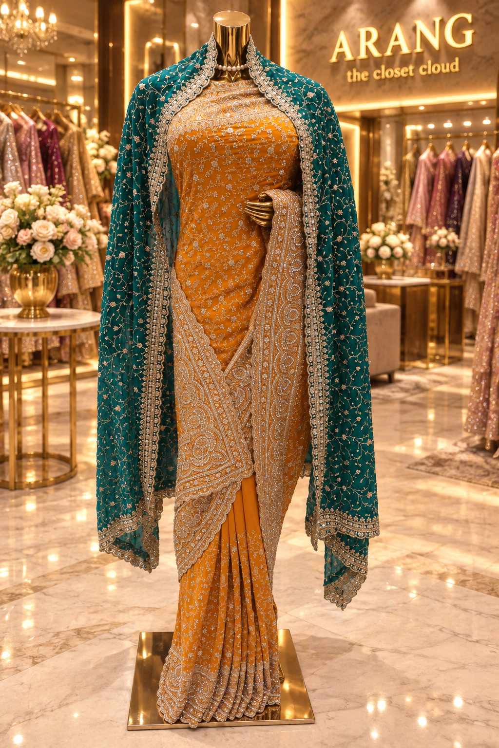 "The Brilliant Yellow" Premium Designer Saree with Veil