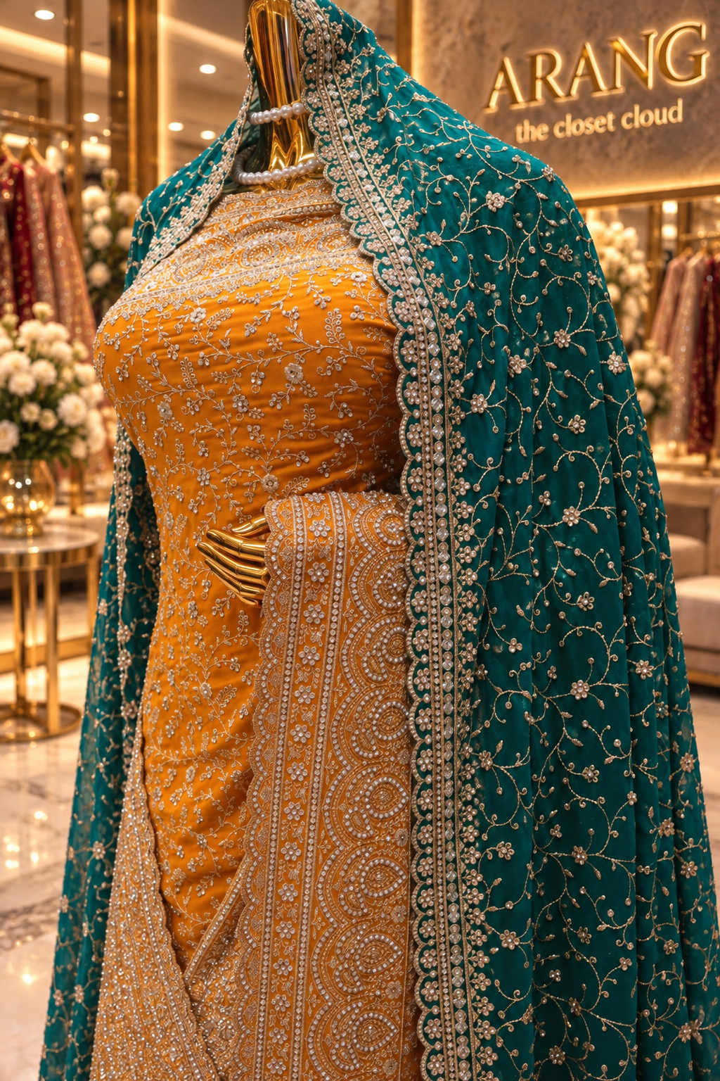 "The Brilliant Yellow" Premium Designer Saree with Veil