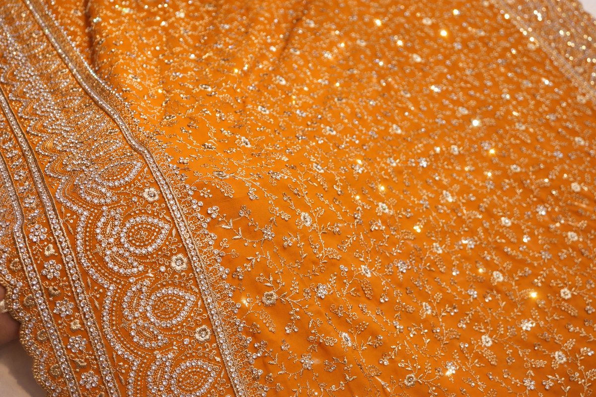 "The Brilliant Yellow" Premium Designer Saree with Veil