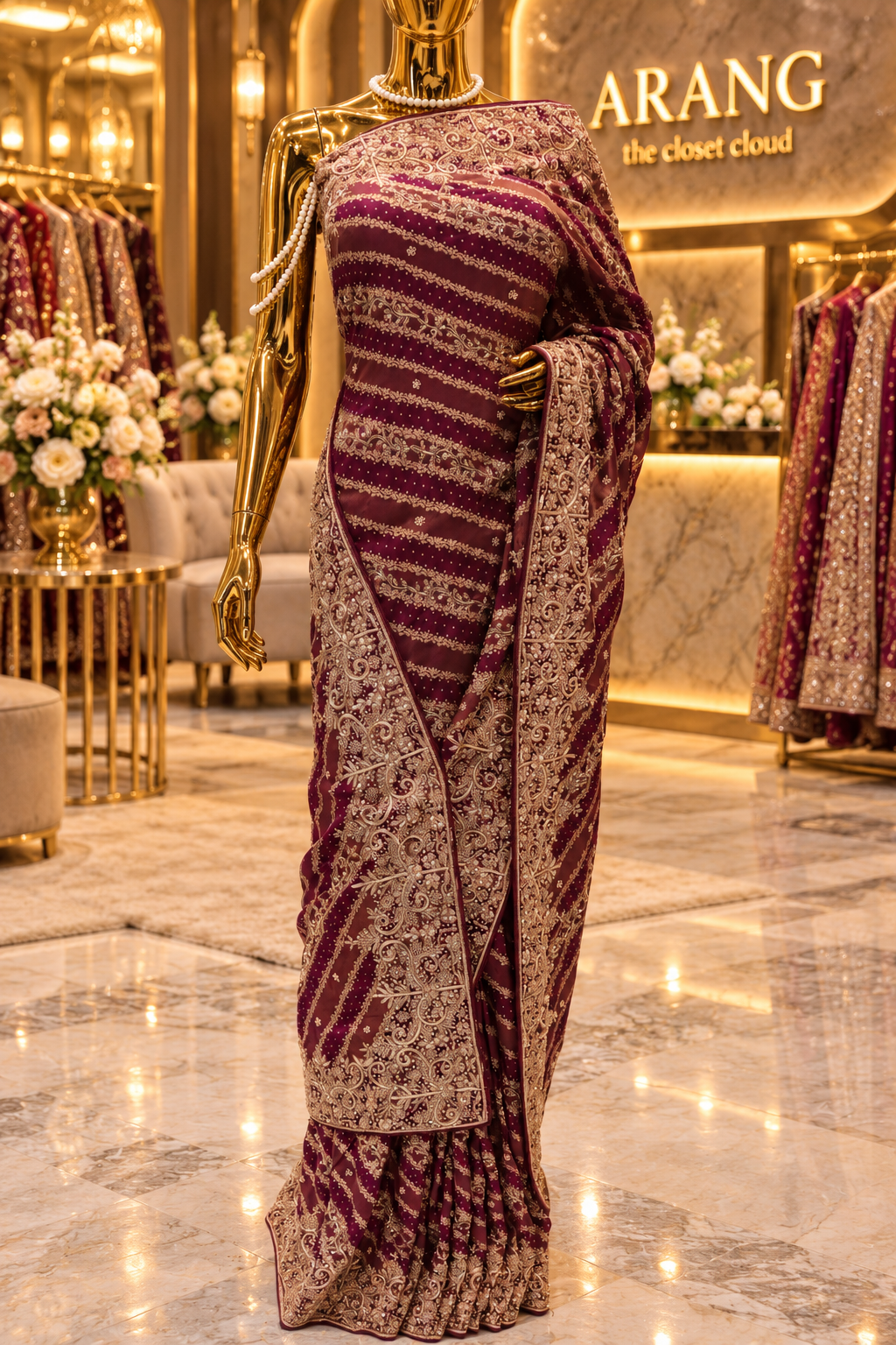 "The Royal Magenta Wine" Premium Bridal Banarasi Chiffon Saree