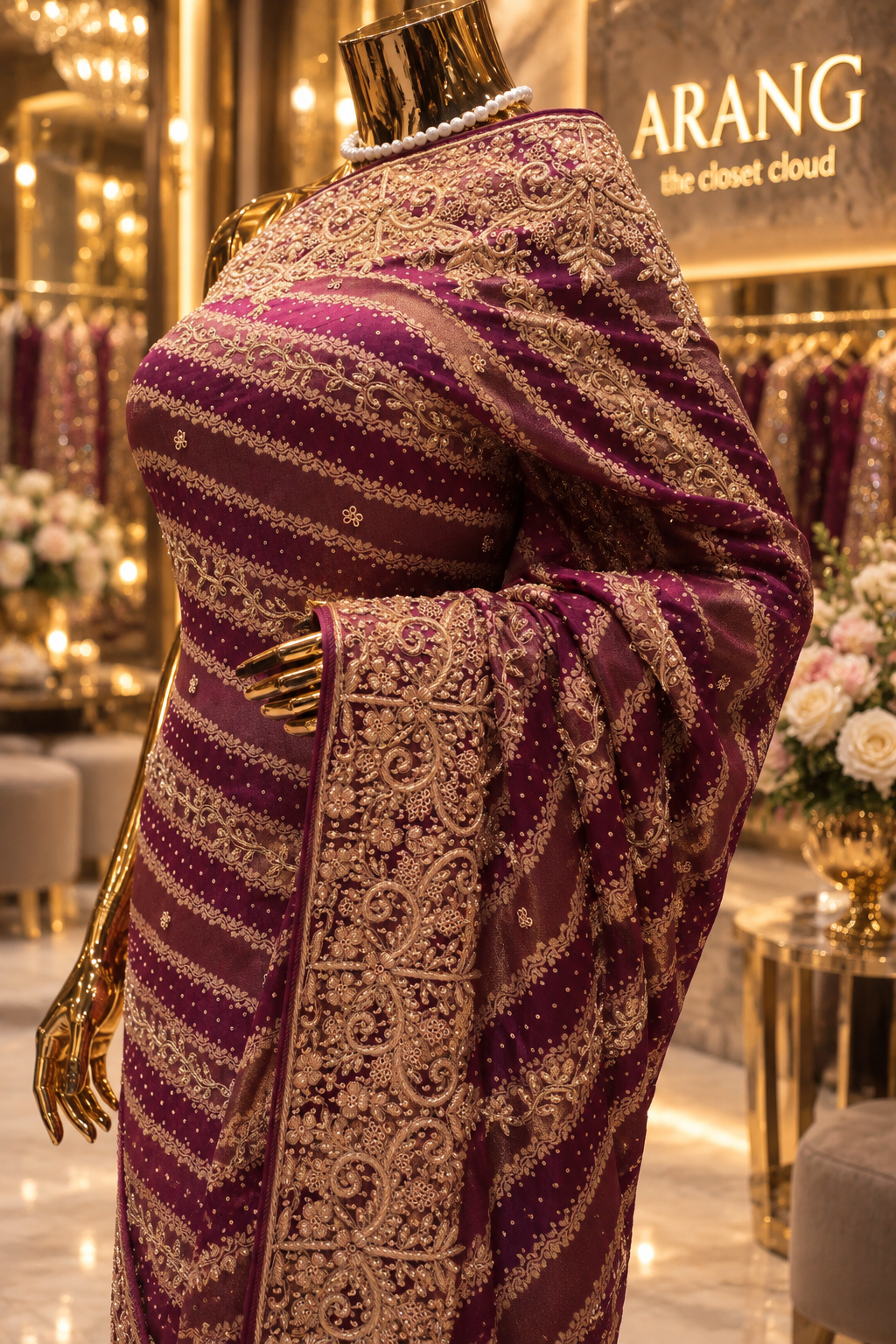 "The Royal Magenta Wine" Premium Bridal Banarasi Chiffon Saree