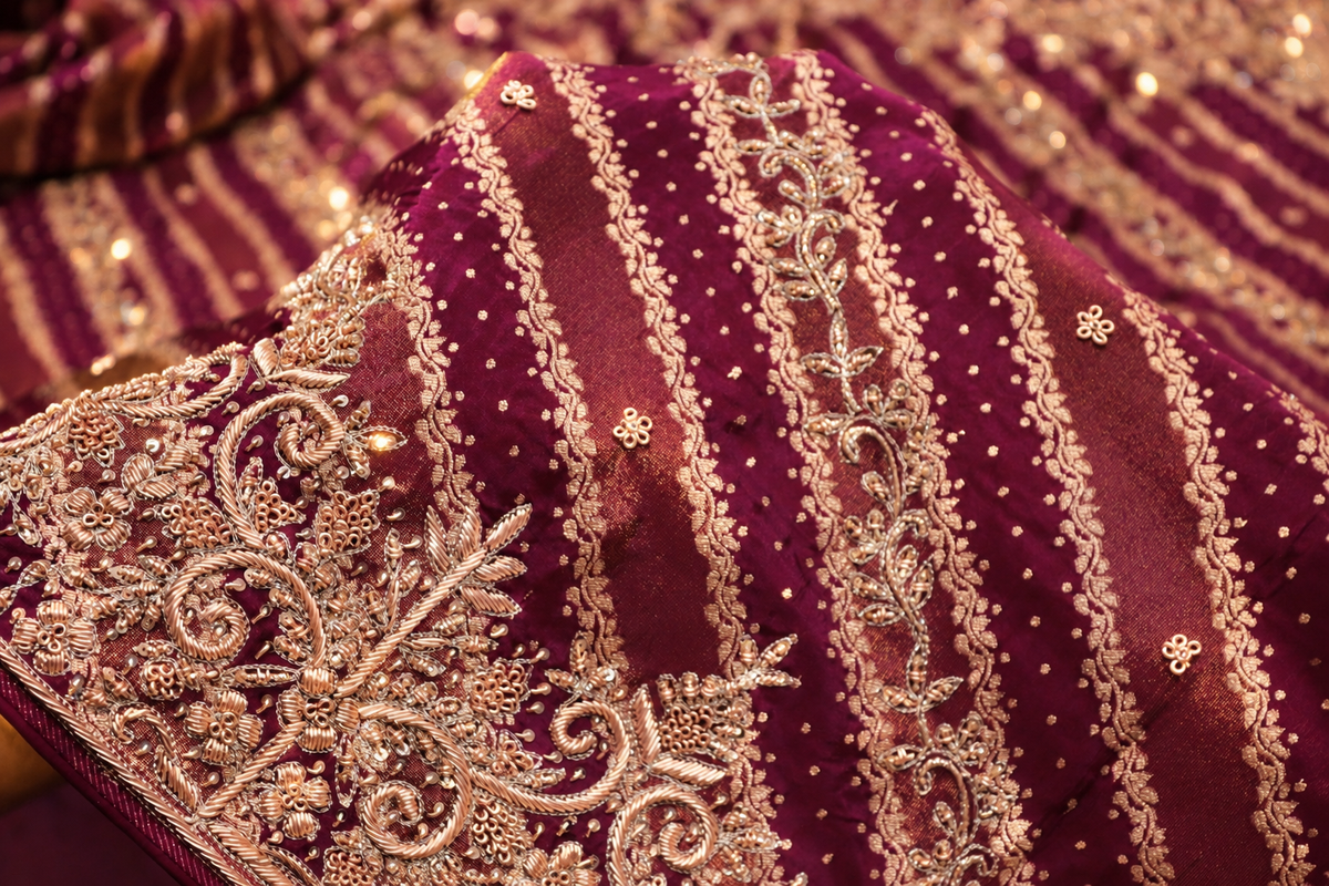 "The Royal Magenta Wine" Premium Bridal Banarasi Chiffon Saree
