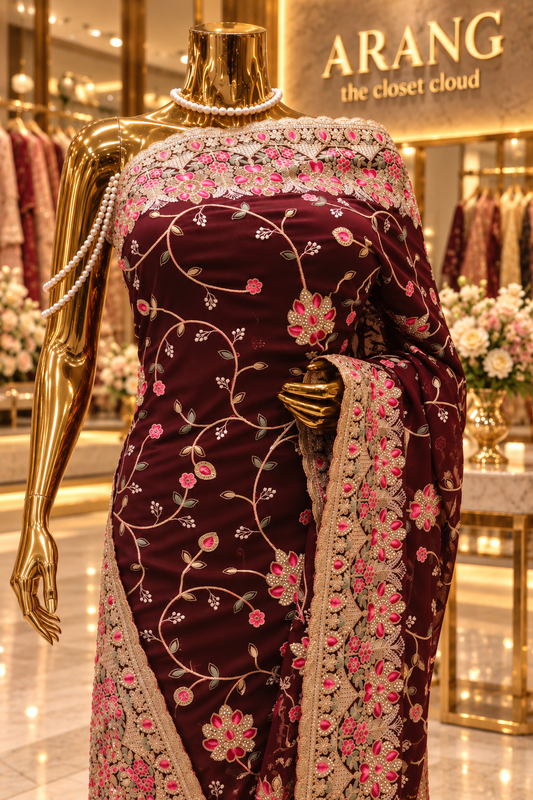 “The Royal Garnet” Premium Designer Saree