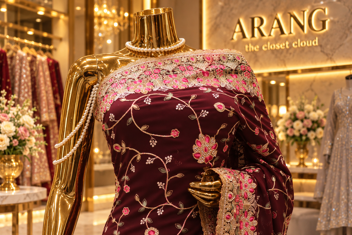 “The Royal Garnet” Premium Designer Saree