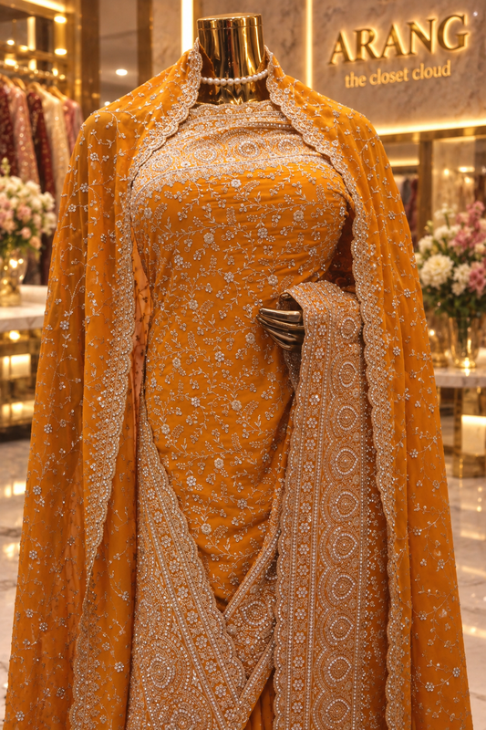 "The Royal Yellow" Premium Designer Saree With Veil