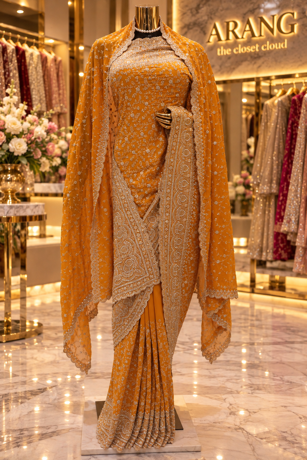 "The Royal Yellow" Premium Designer Saree With Veil