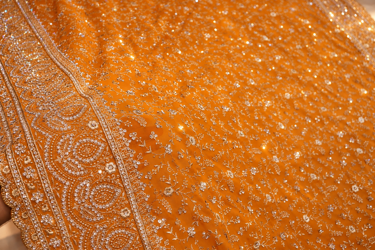 "The Royal Yellow" Premium Designer Saree With Veil