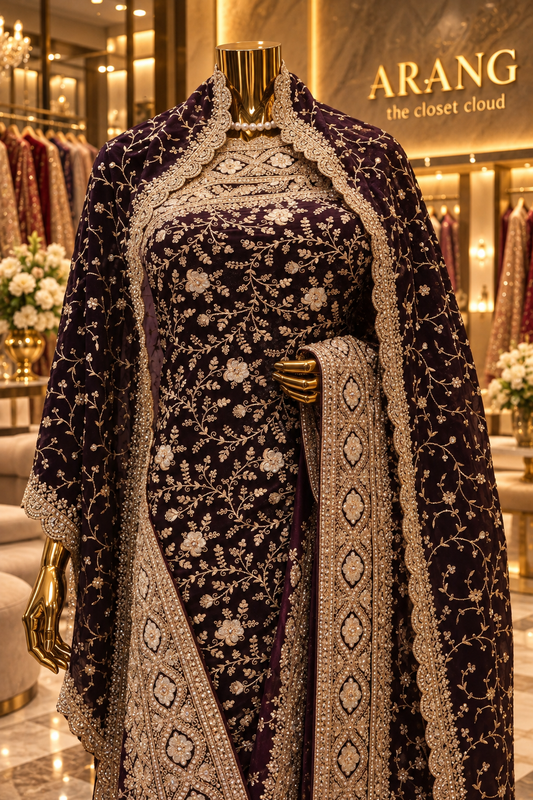 "The Deep Purple" Premium Designer Saree With Veil