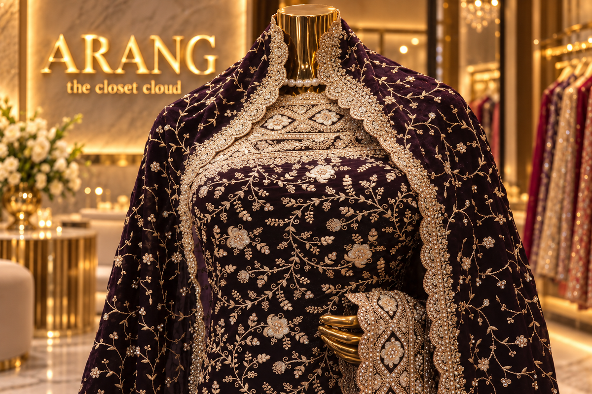"The Deep Purple" Premium Designer Saree With Veil