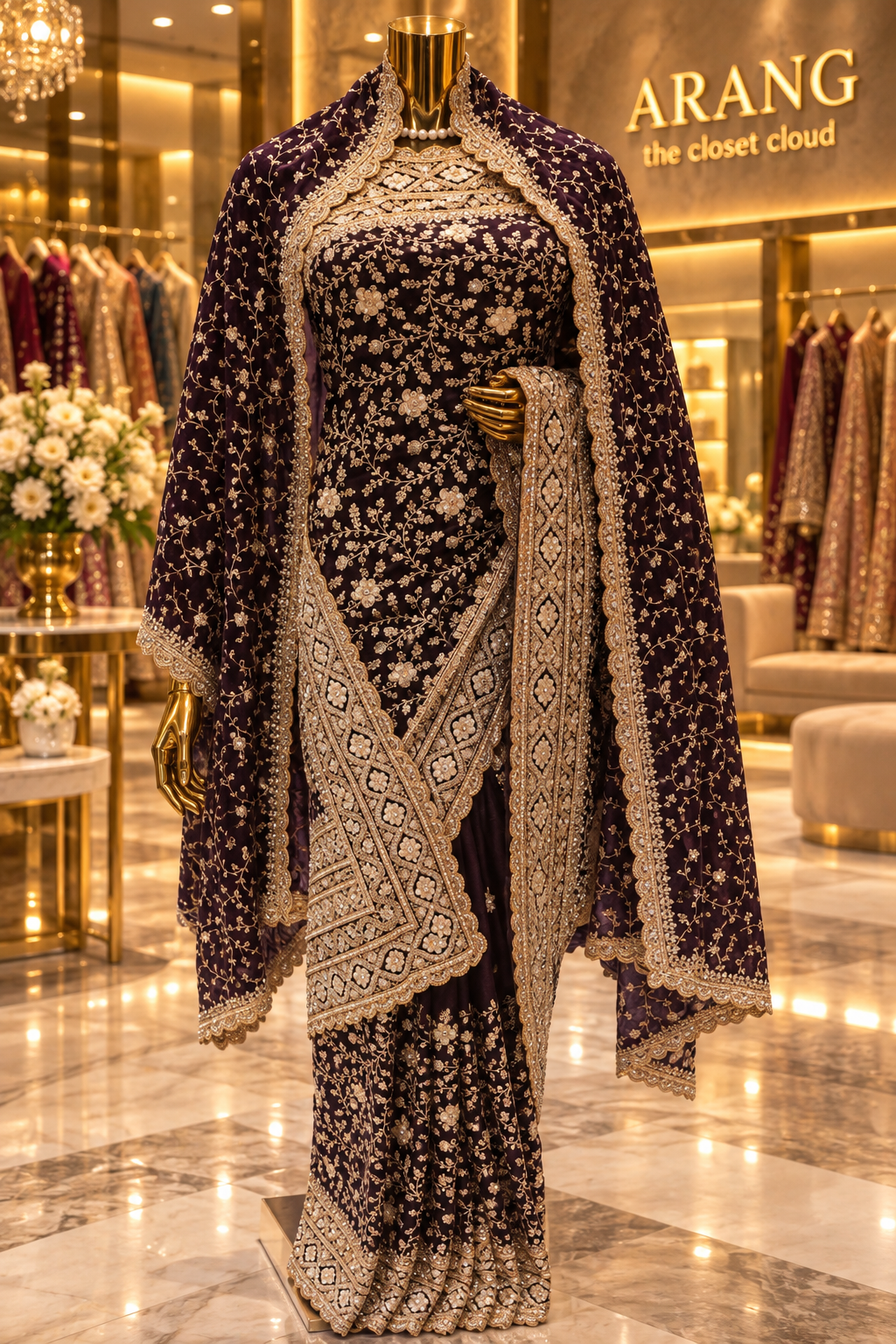 "The Deep Purple" Premium Designer Saree With Veil