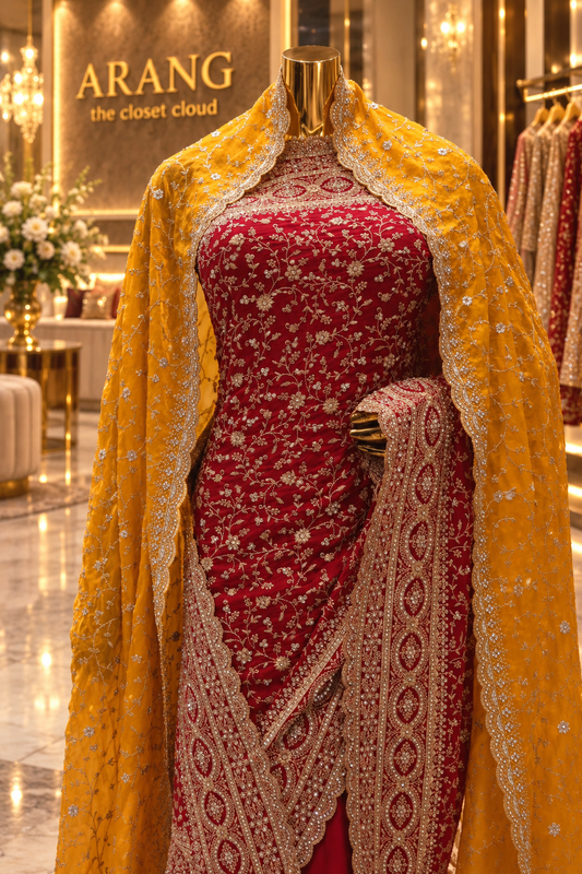 "The Luxury Raspberry Pink" Premium Wedding Wear Saree With Veil