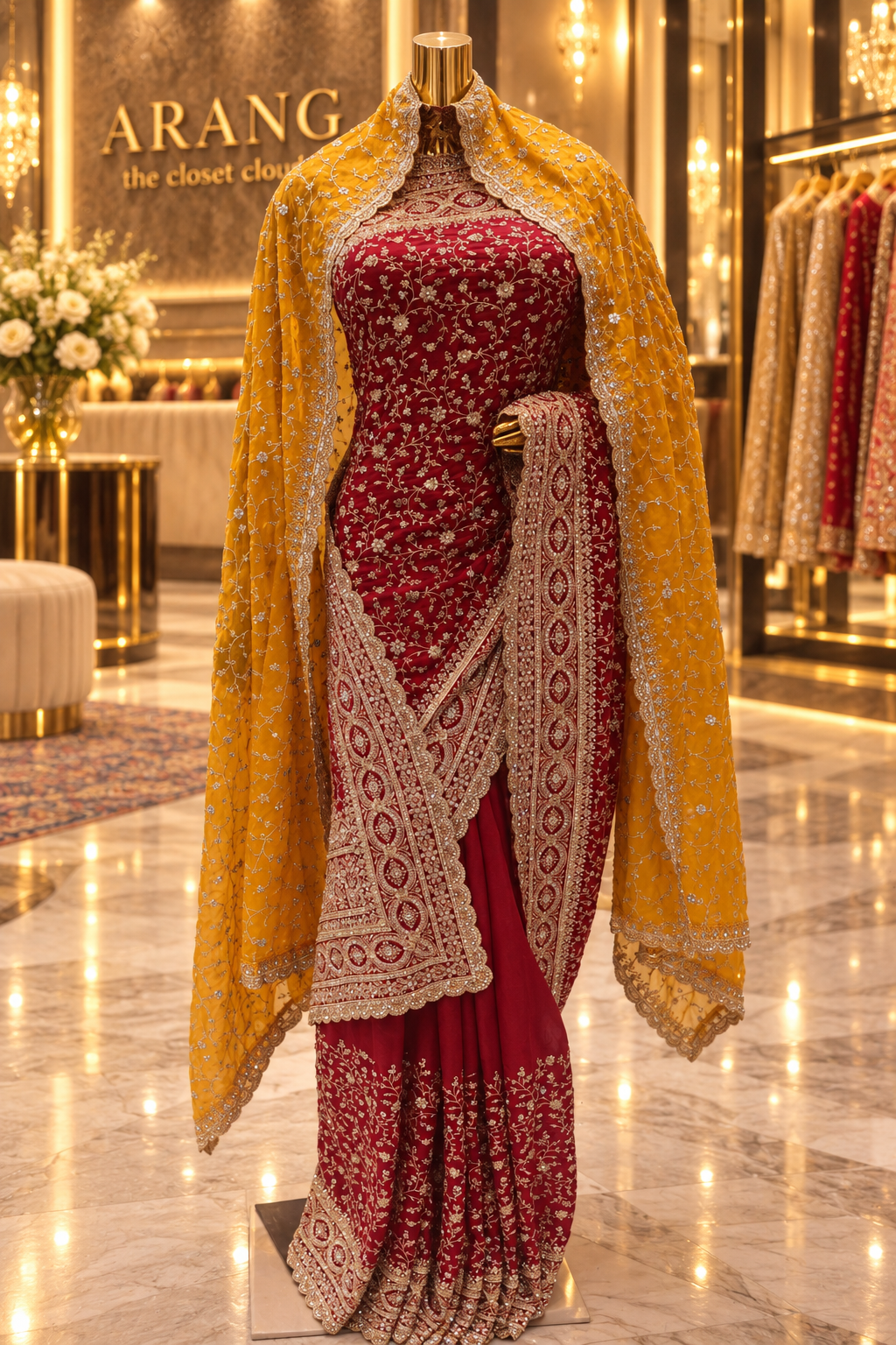 "The Luxury Raspberry Pink" Premium Wedding Wear Saree With Veil