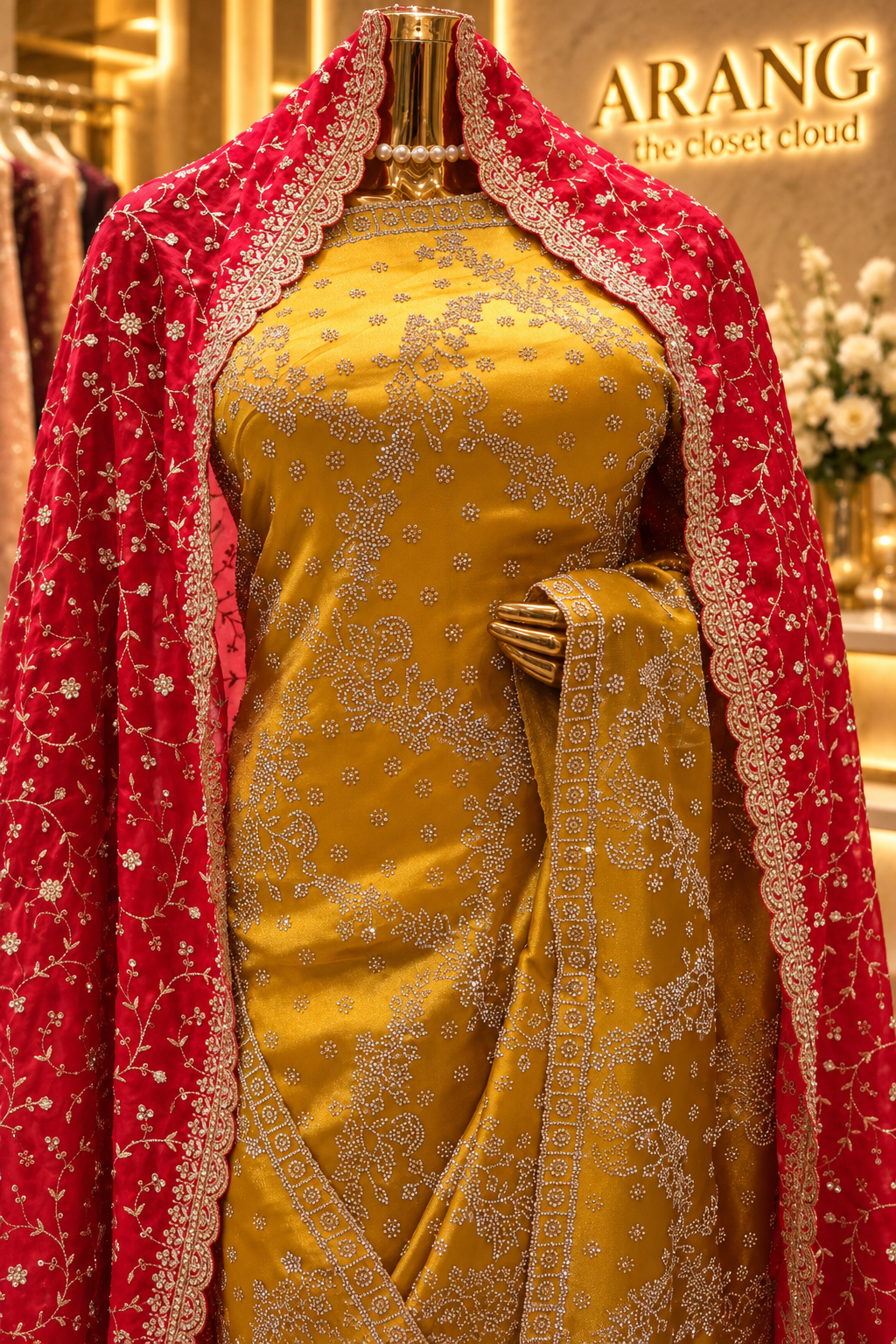"The Brilliant Yellow" Premium Designer Saree with Veil