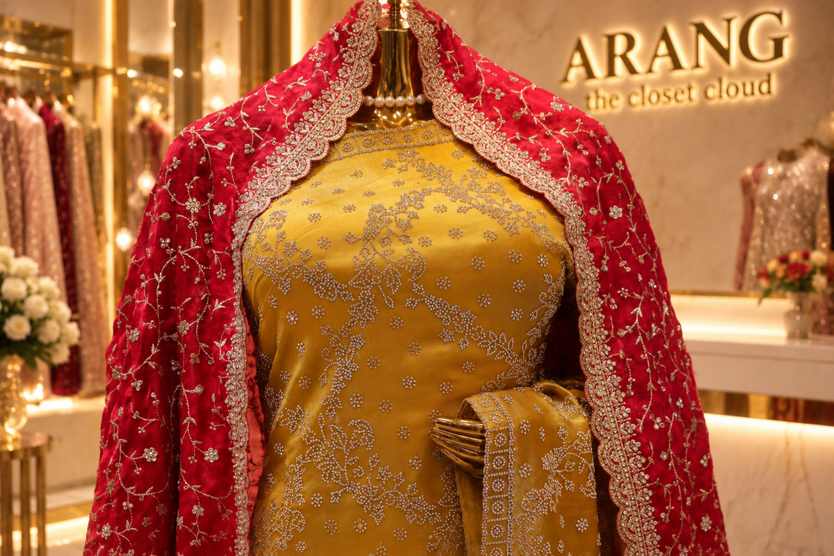 "The Brilliant Yellow" Premium Designer Saree with Veil