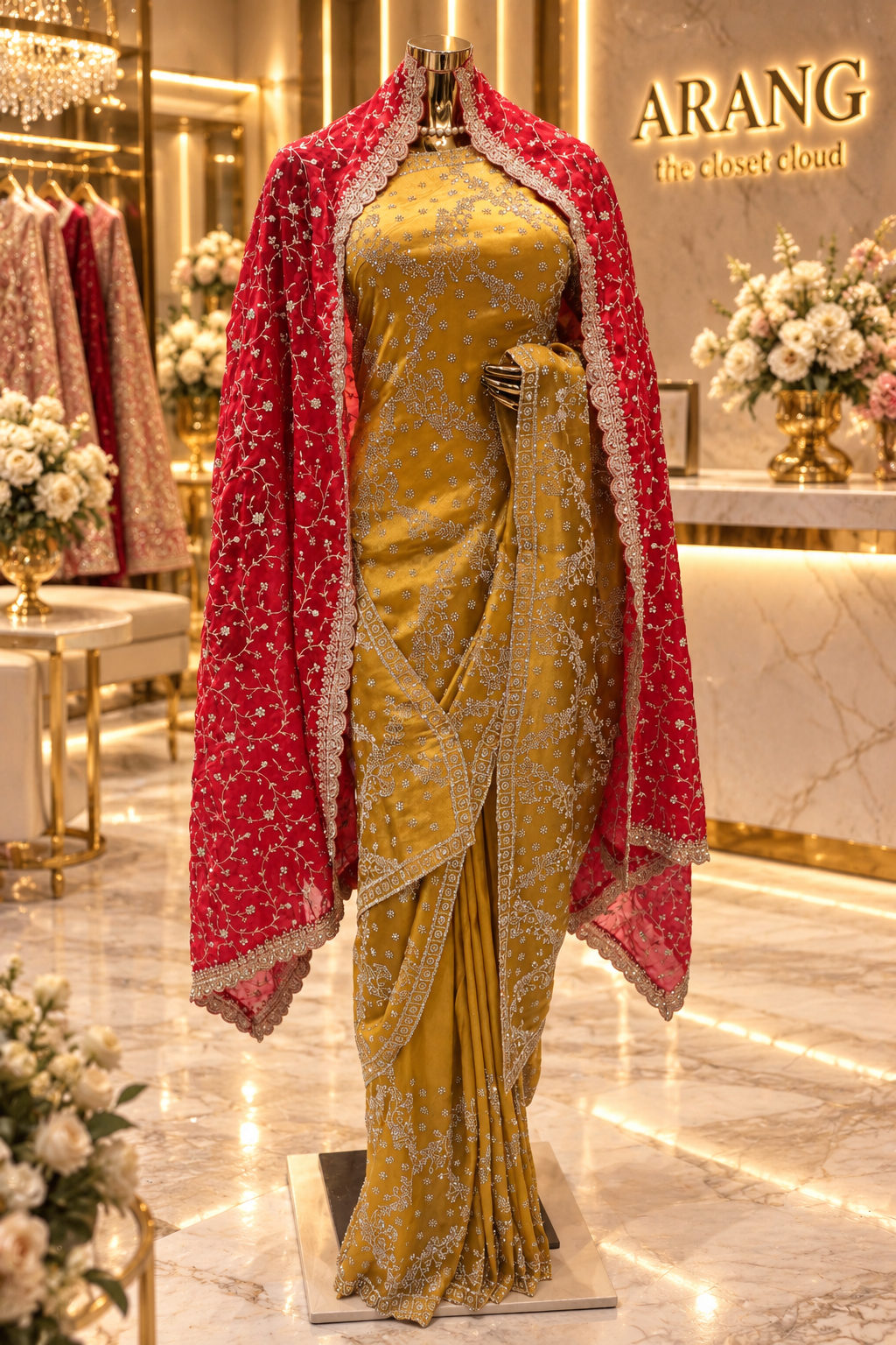 "The Brilliant Yellow" Premium Designer Saree with Veil