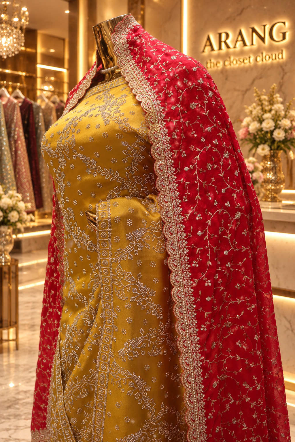 "The Brilliant Yellow" Premium Designer Saree with Veil
