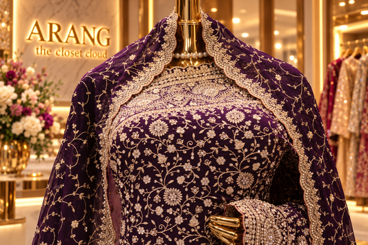 "The Deep Plum" Premium Designer Saree With Veil