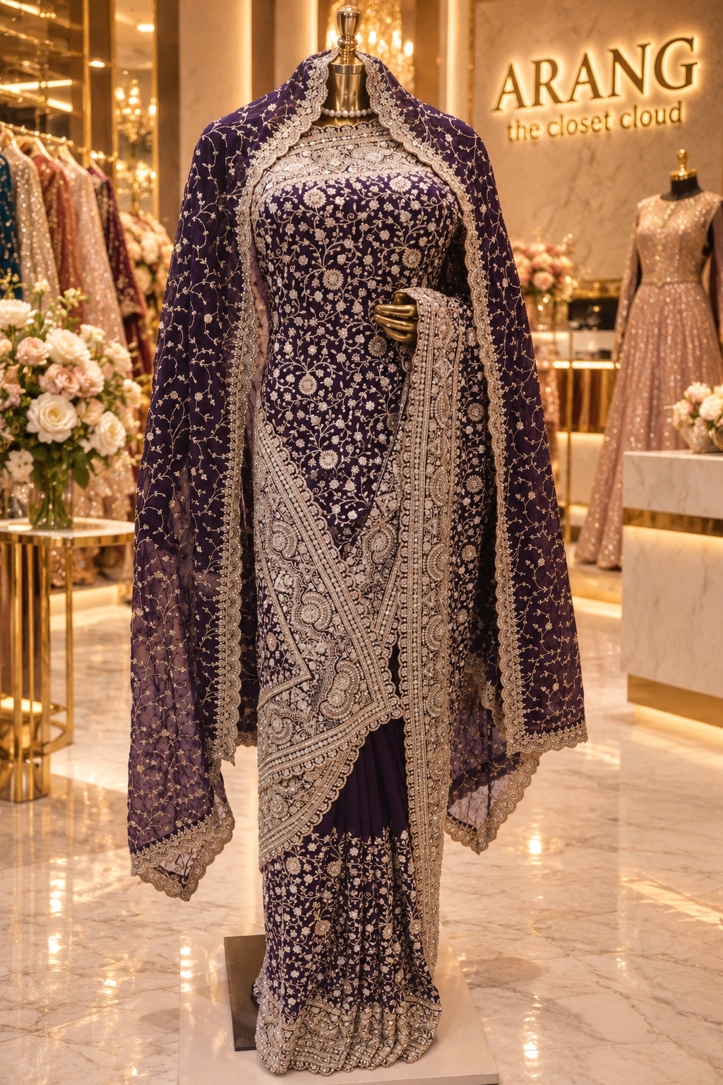 "The Deep Plum" Premium Designer Saree With Veil