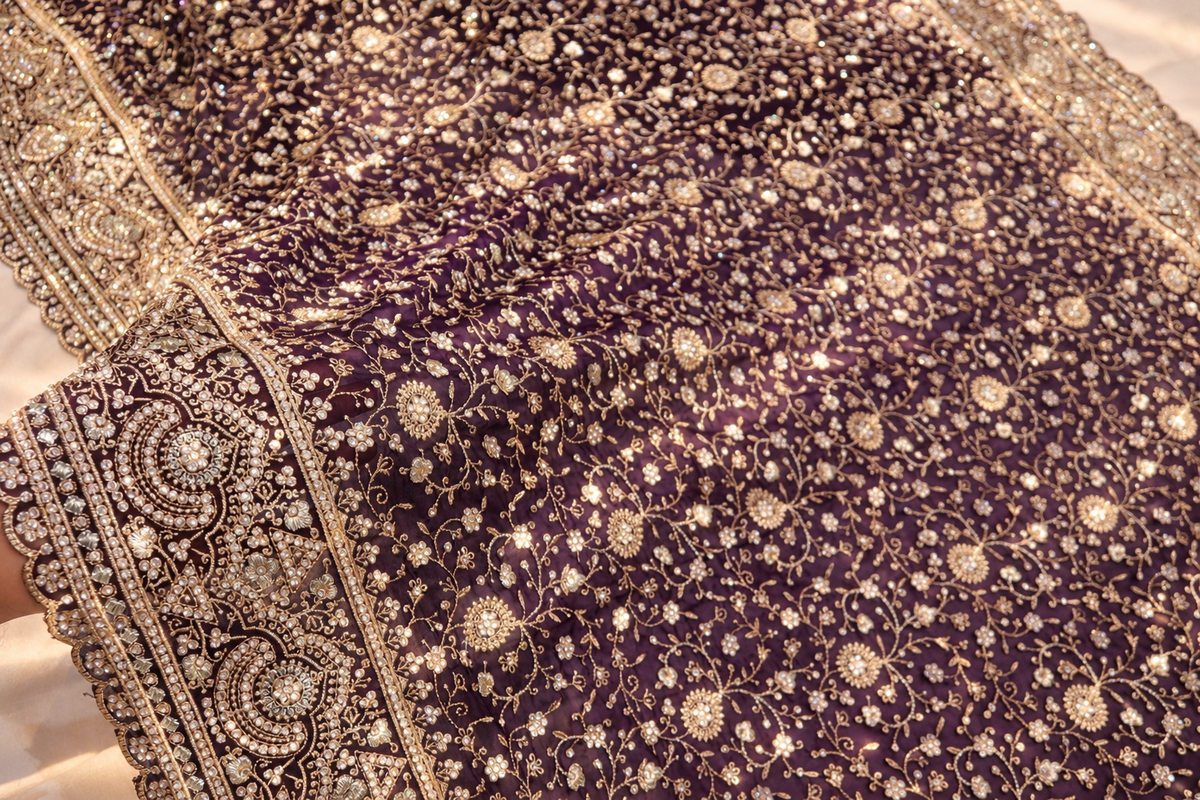 "The Deep Plum" Premium Designer Saree With Veil