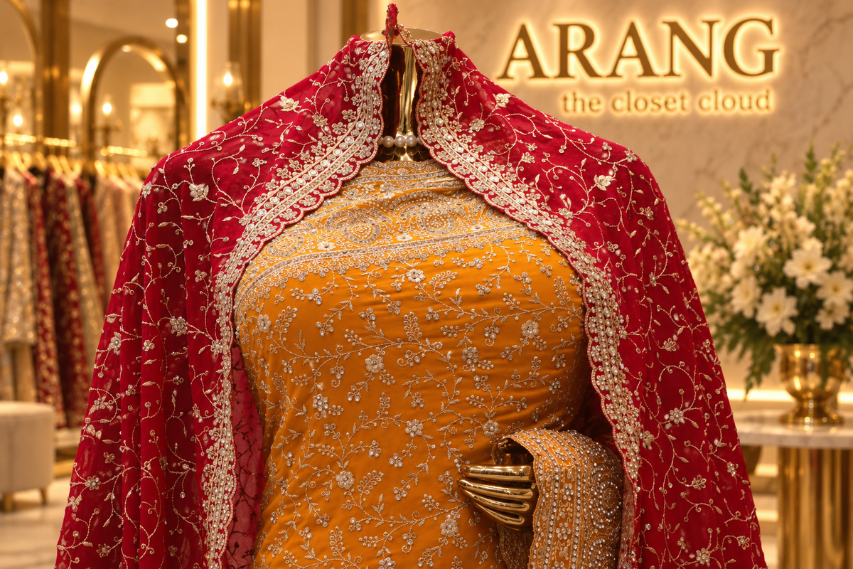 "The Brilliant Yellow" Premium Designer Saree with Veil