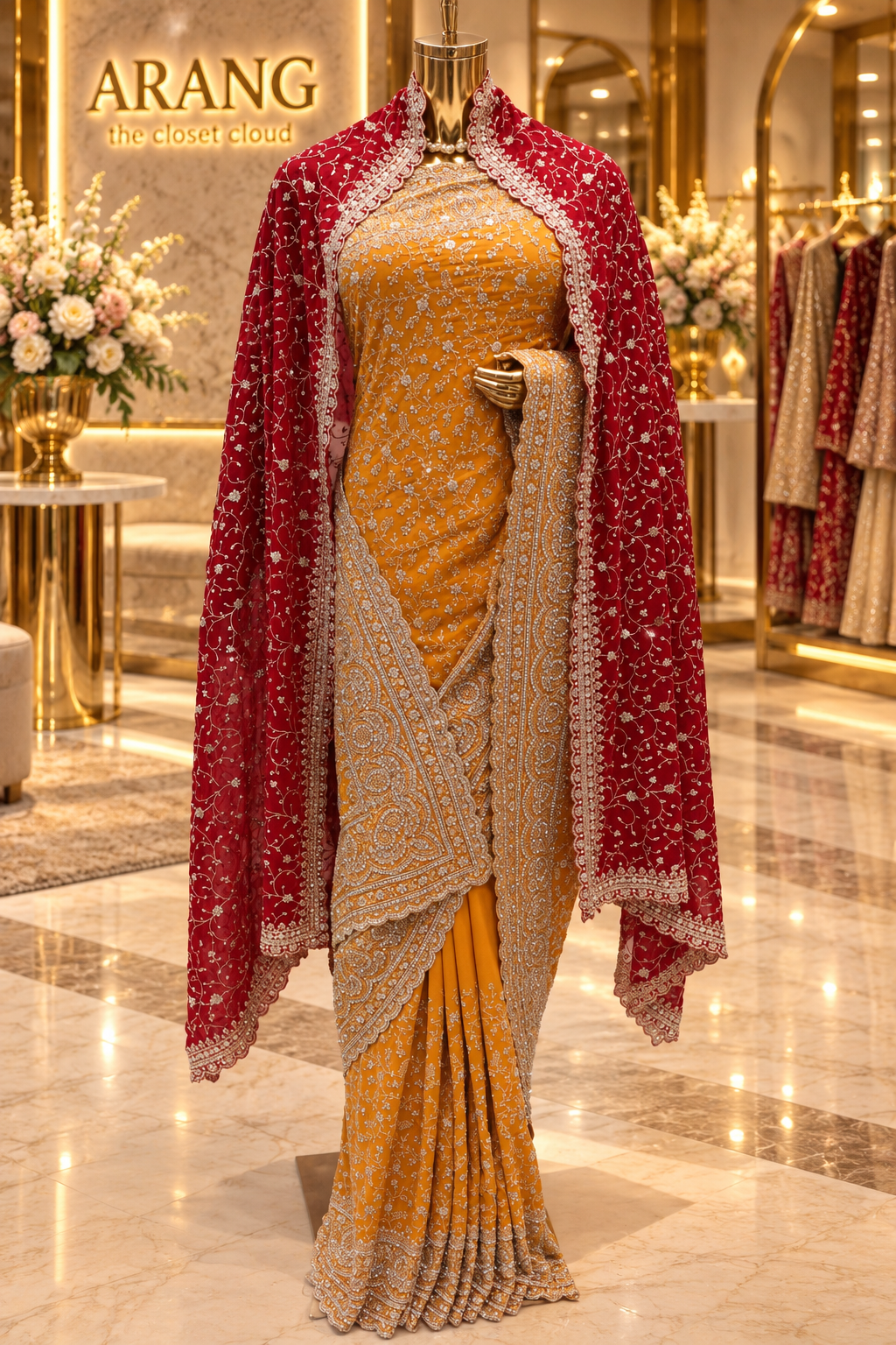 "The Brilliant Yellow" Premium Designer Saree with Veil