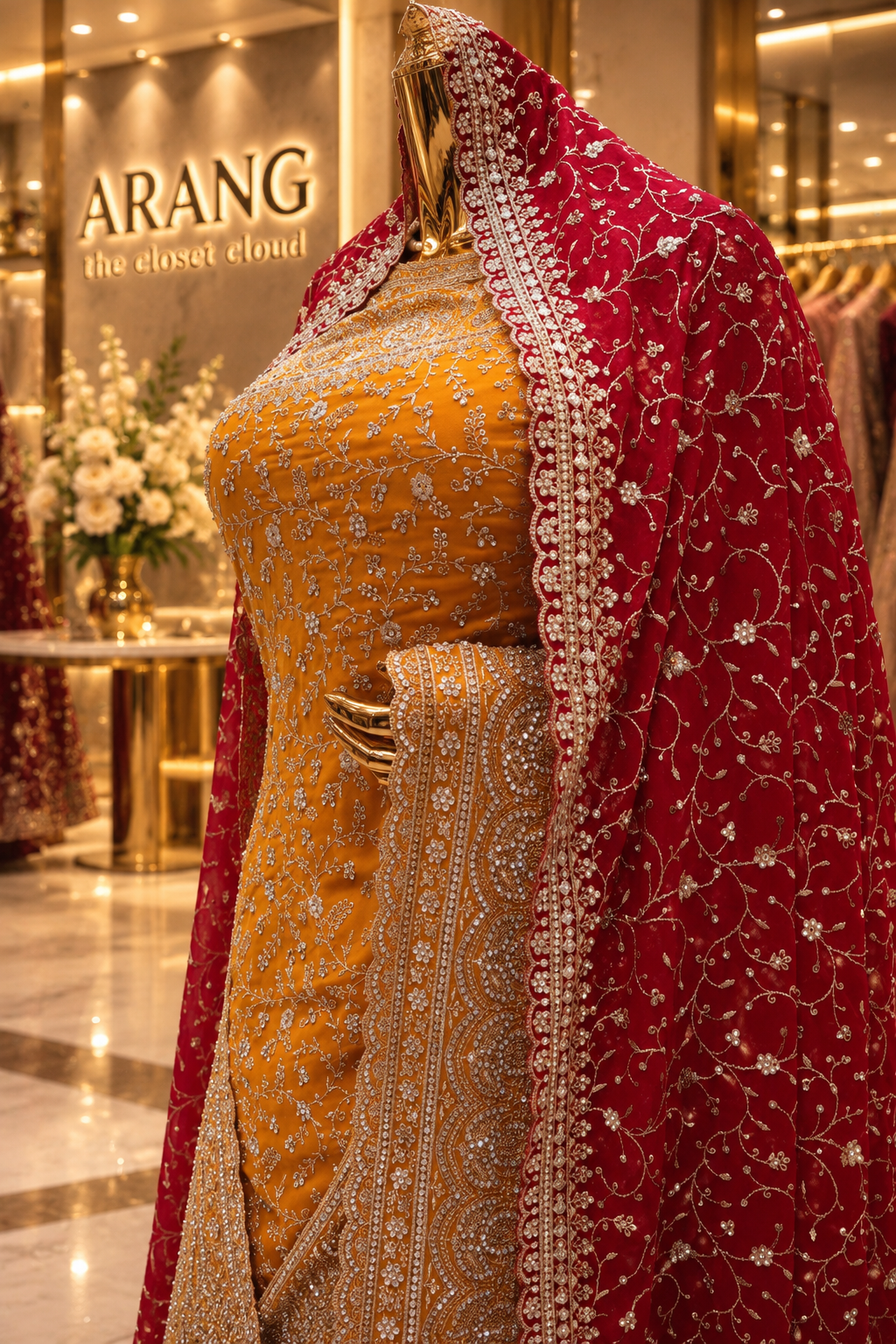"The Brilliant Yellow" Premium Designer Saree with Veil