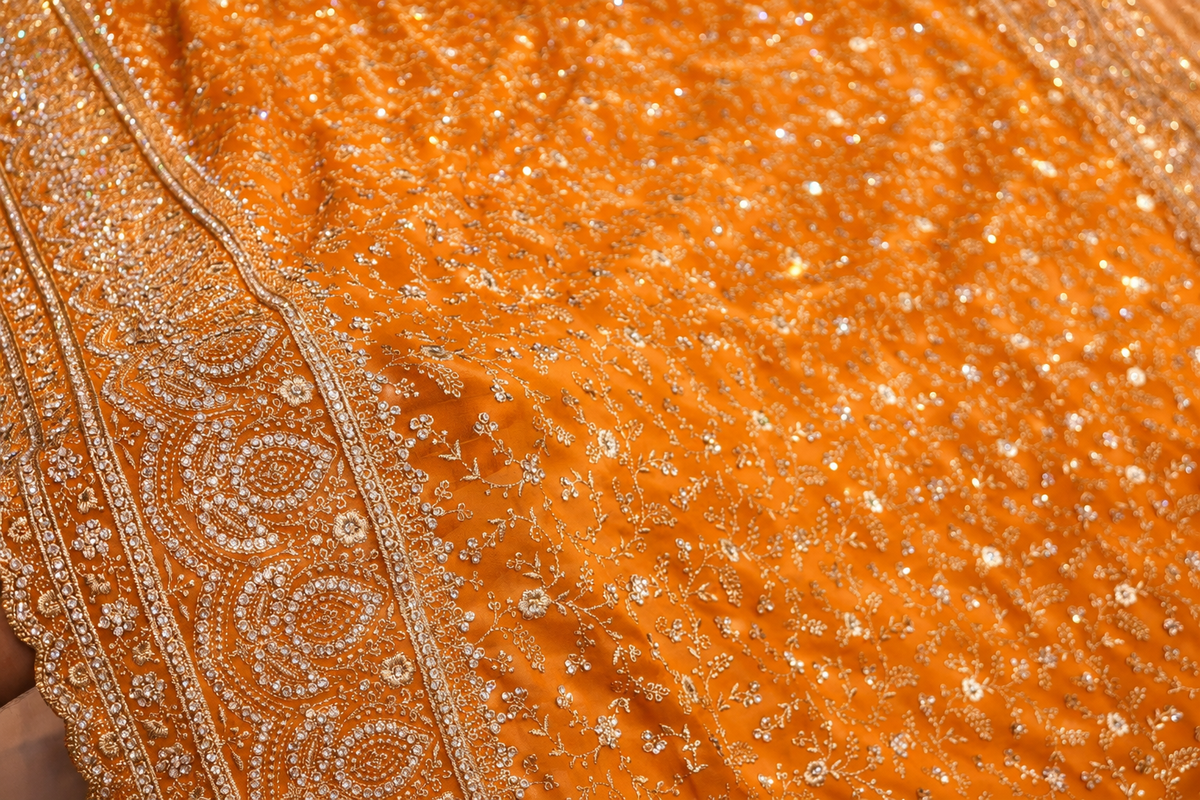 "The Brilliant Yellow" Premium Designer Saree with Veil