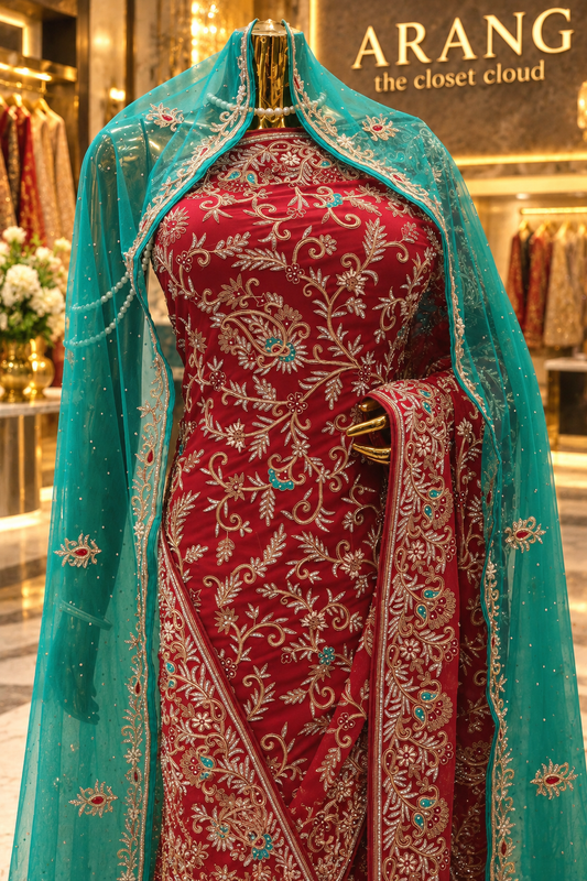 "The Luxury Bridal Mahogany Red" Premium Wedding Wear Saree