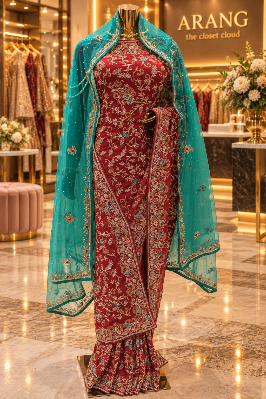 "The Luxury Bridal Mahogany Red" Premium Wedding Wear Saree