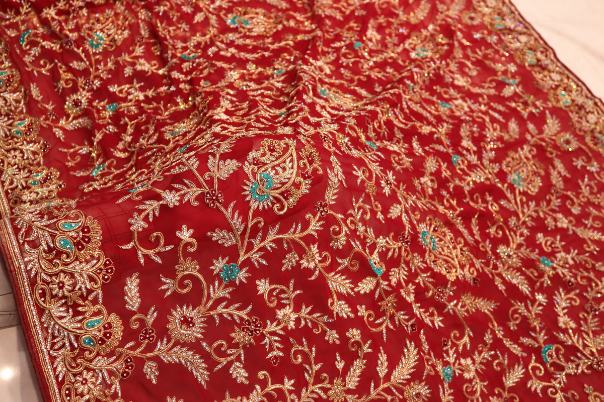 "The Luxury Bridal Mahogany Red" Premium Wedding Wear Saree